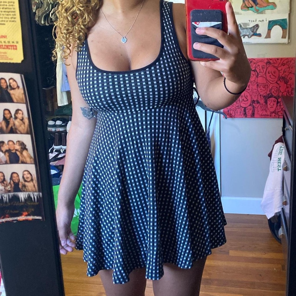 checkered babydoll mini dress